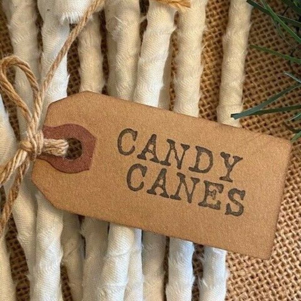 12 Primitive 6" Muslin Offwhite Candy Canes Christmas Farmhouse Ornaments decor - Picture 2 of 6